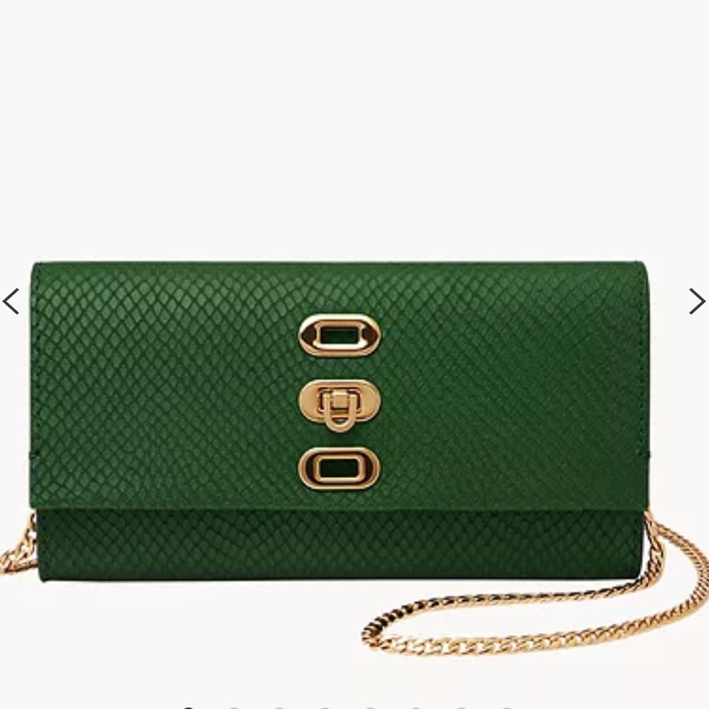 Fossil Penrose Green Python Crossbody Wallet - image 1